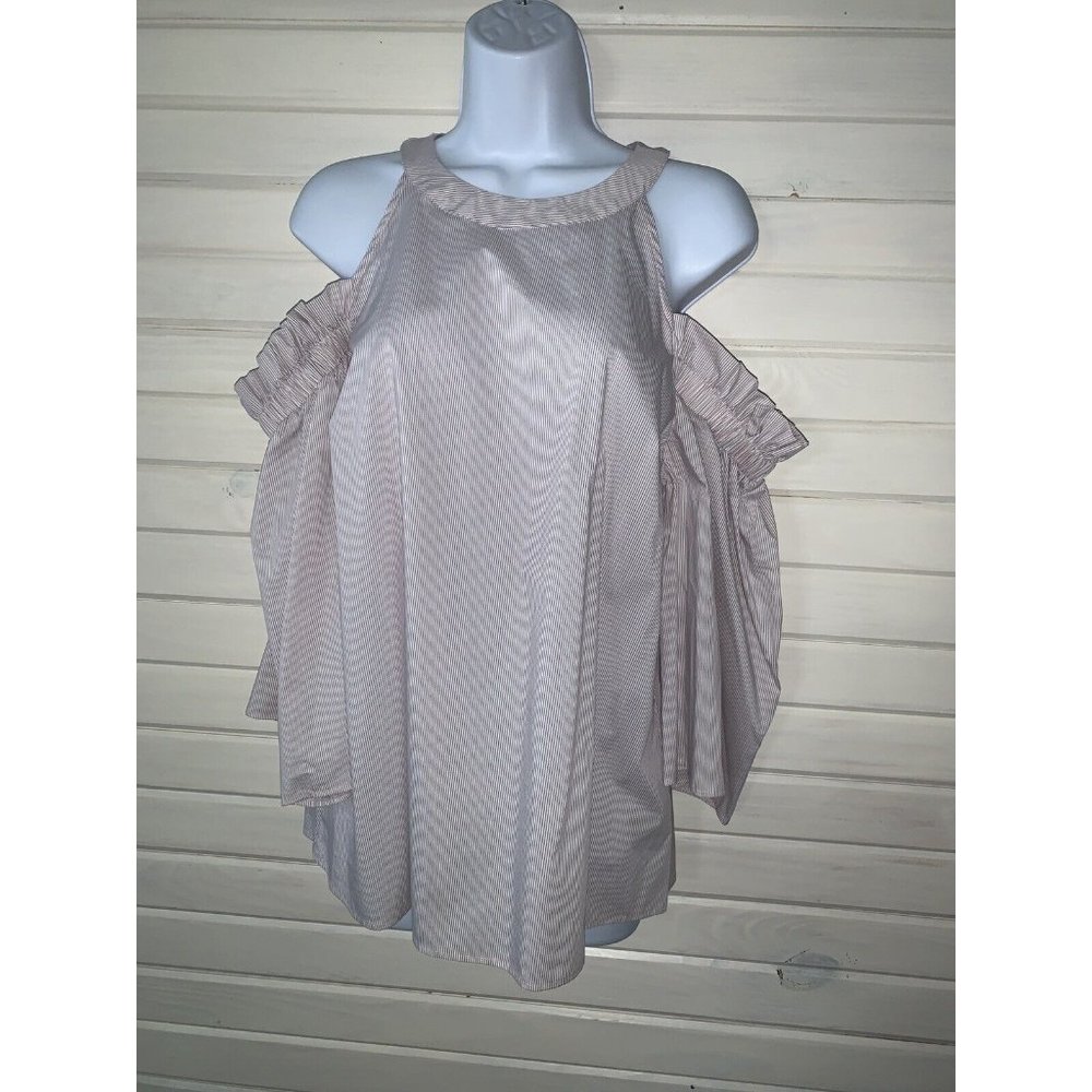 NWT Worthington Sz LARGE Top Blouse Cold Shoulder Stripe Cotton Nylon Stretch
